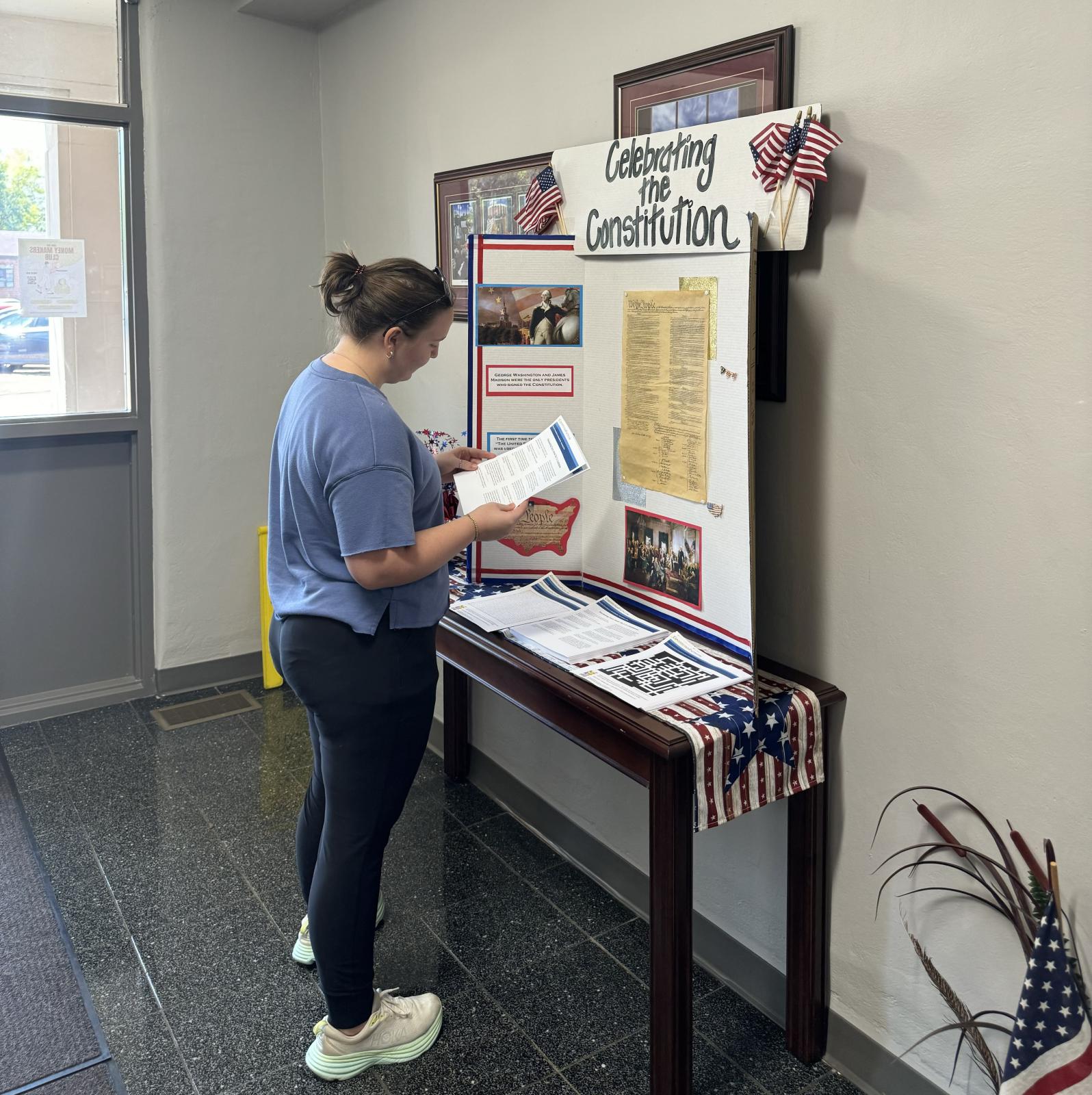 Visitor looking at Constitution display